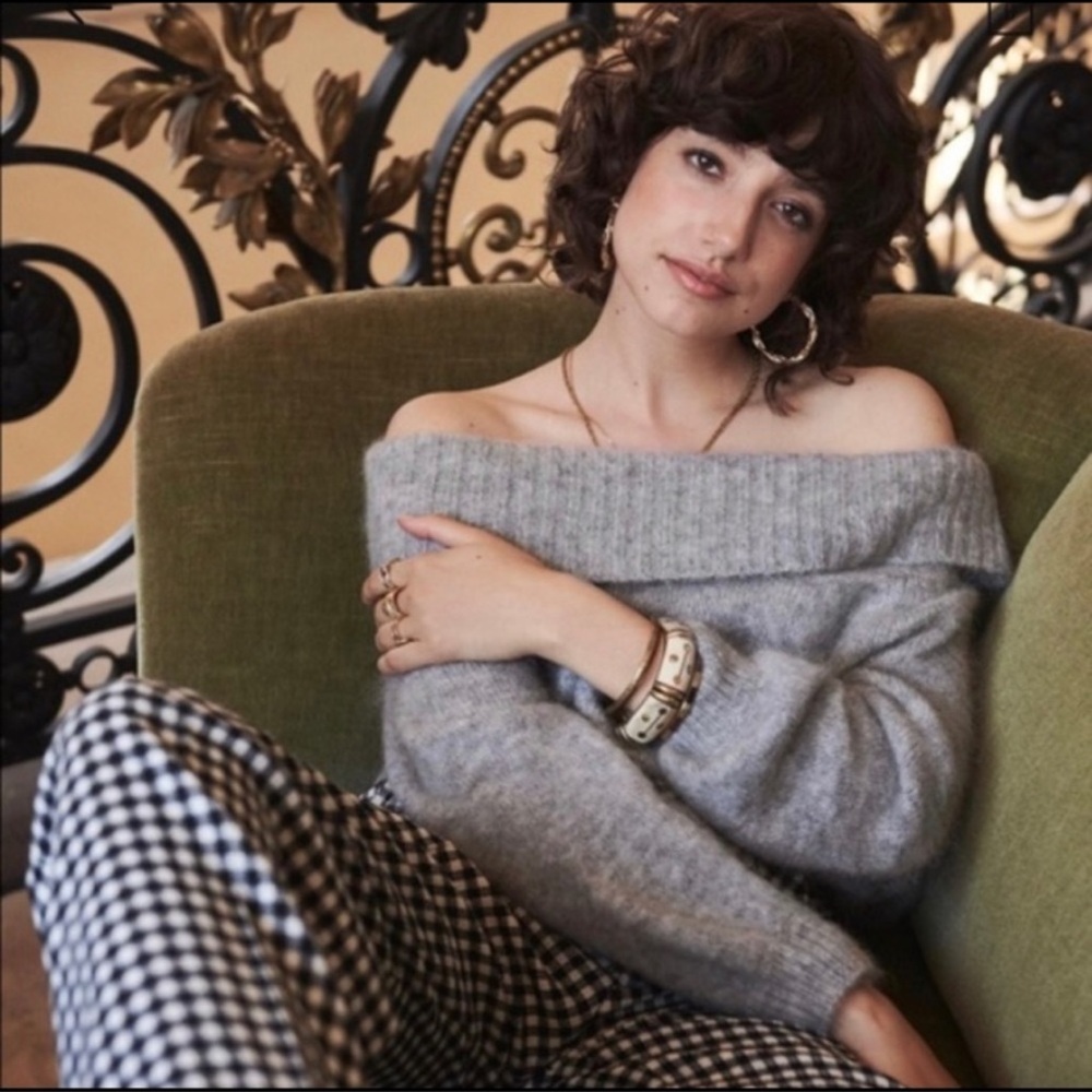 Sezane Gray Off-the-Shoulder Sweater
